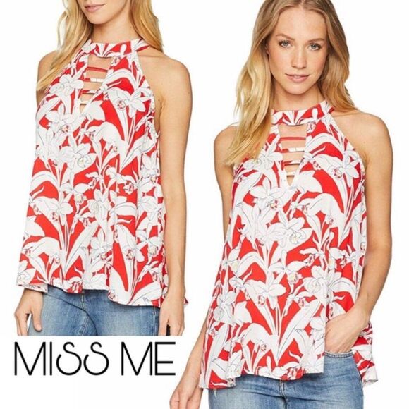 Miss Me Tropical Floral Orchid Halter Tank Top NWT - Picture 1 of 9